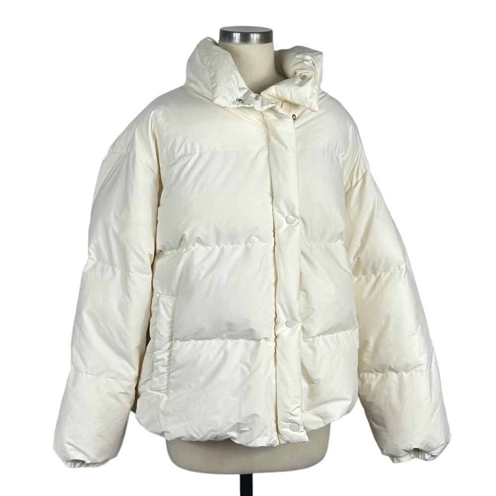 NAP LOUNGEWEAR Short Puffer Coat White Down Jacket Women's Size Large Oversize